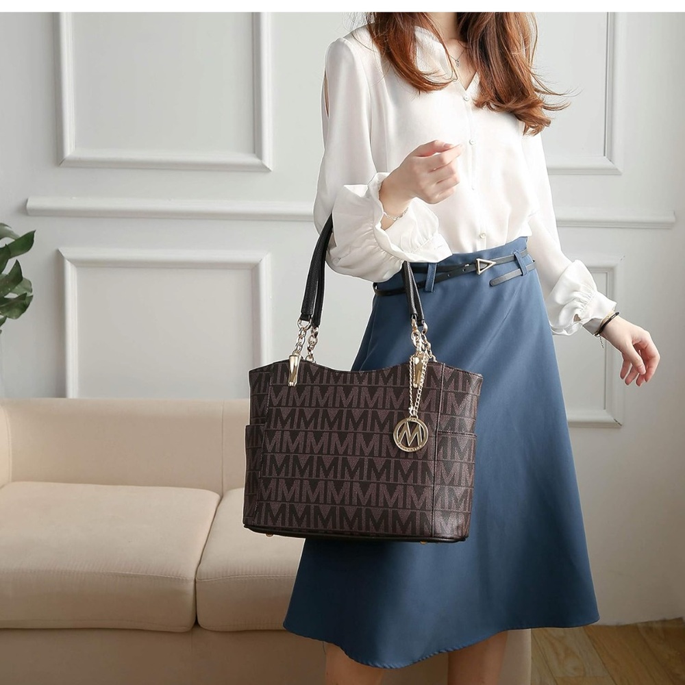 MKF Elegant Navy Blue Monogram Tote Bag - Picture 2 of 5